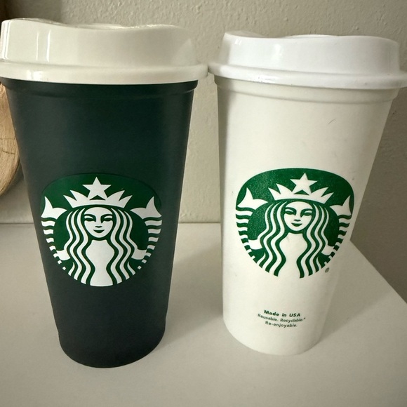 Starbucks Green and White Reusable Coffee Cups - Picture 1 of 3